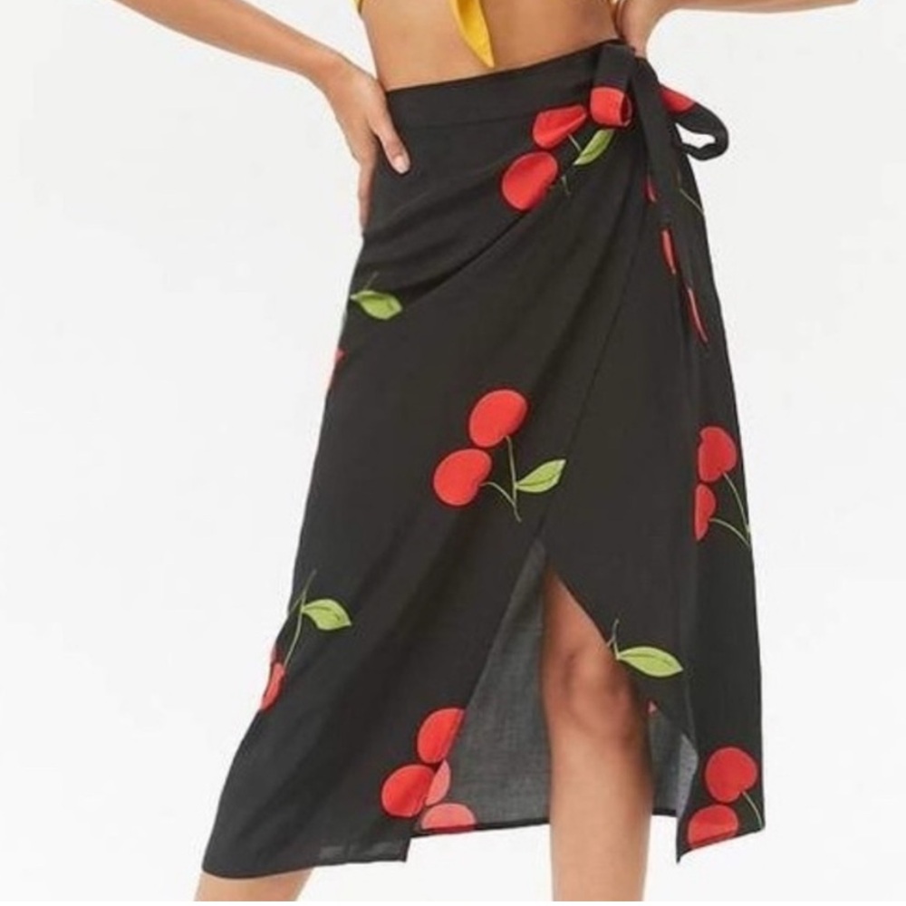 Forever 21 cherry print wrap skirt